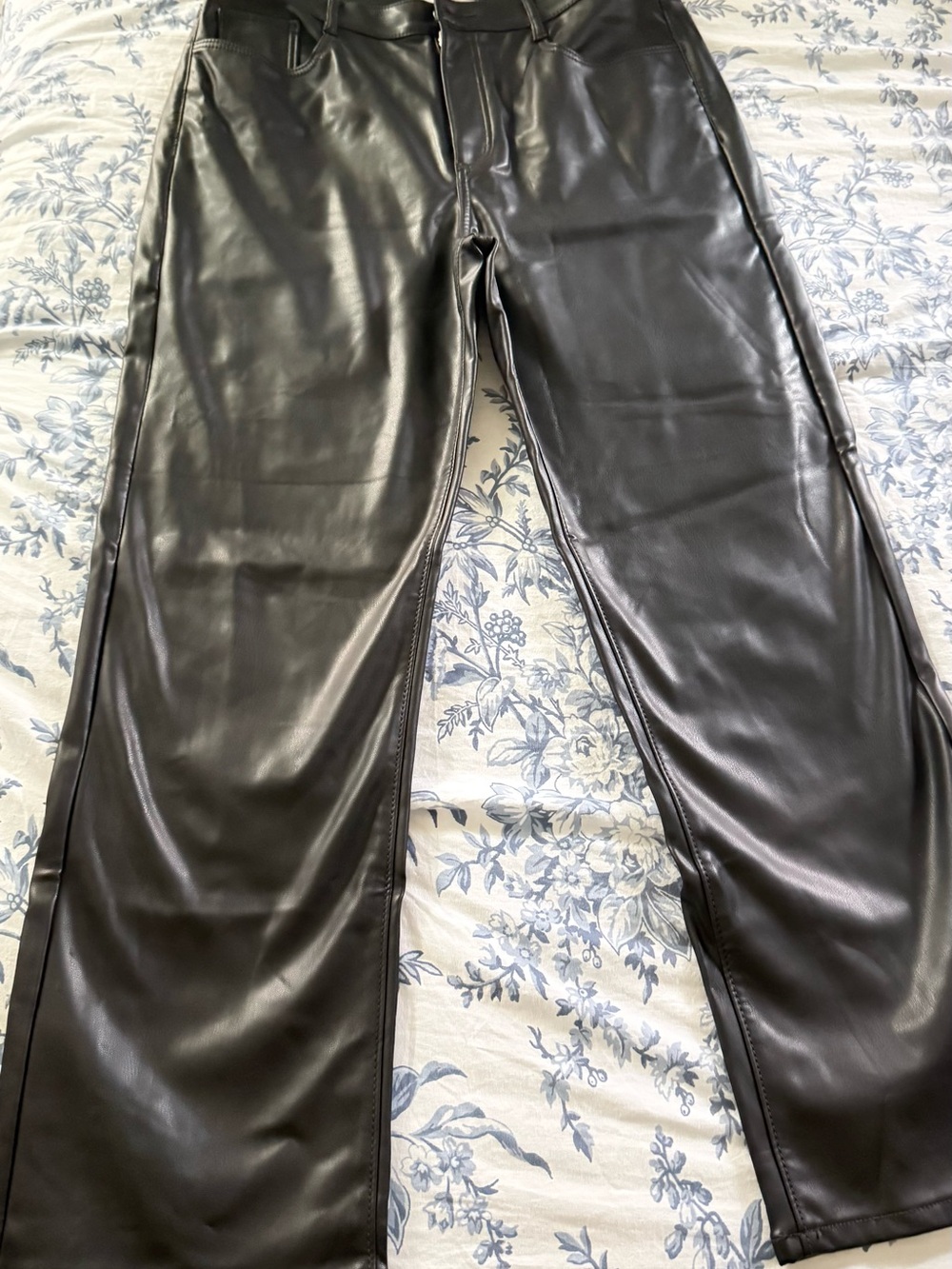 LOFT Black Faux Leather Straight-Leg Pants